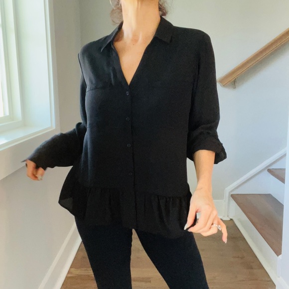 EXPRESS | Sheer Blouse Ruffle Bottom - Picture 3 of 10